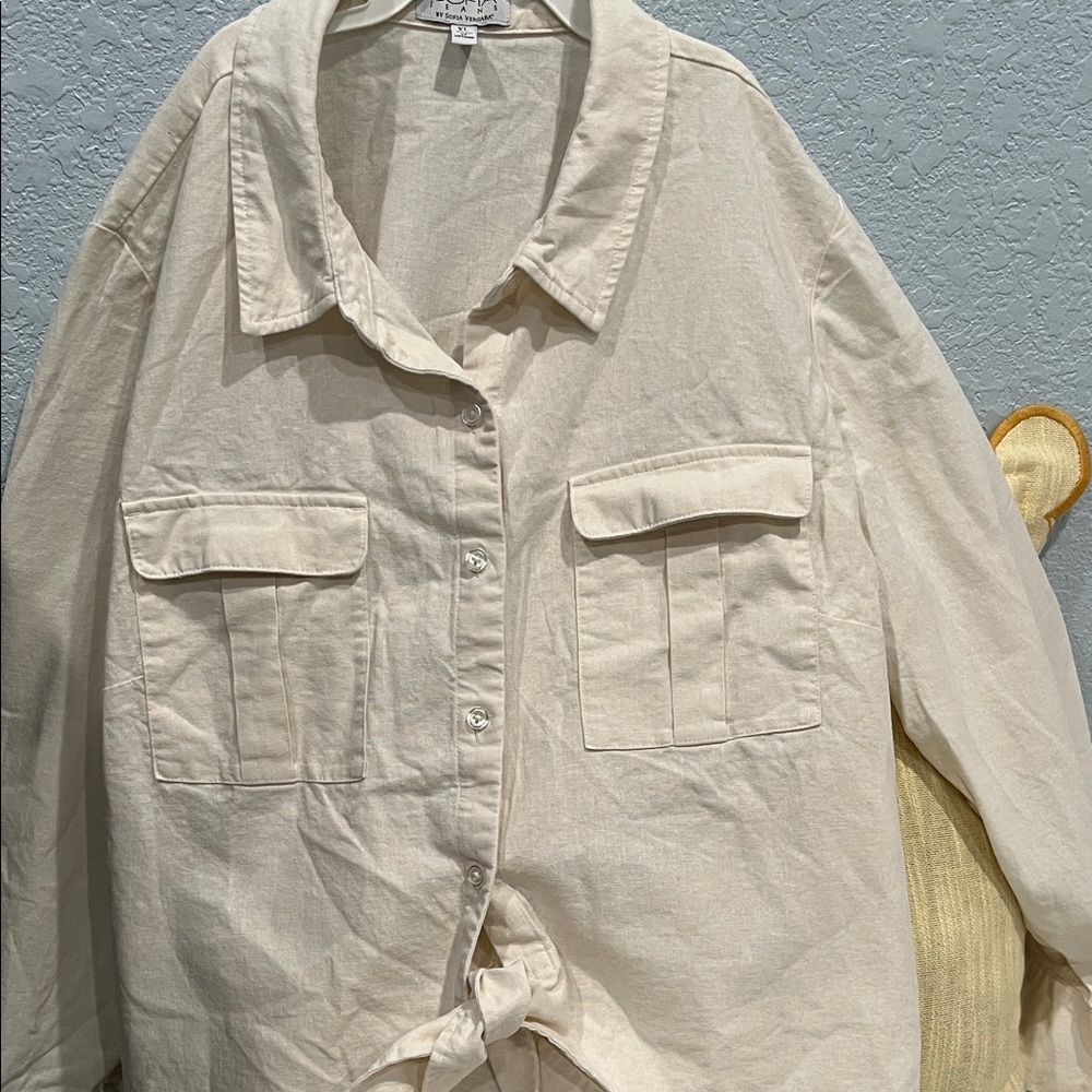 Linen Cream Button-Up Shirt Size XL